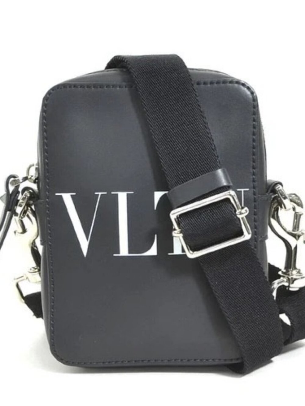 Auth Valentino Garavani Crossbody Shoulder Bag Black White Leather/Canvas e61702